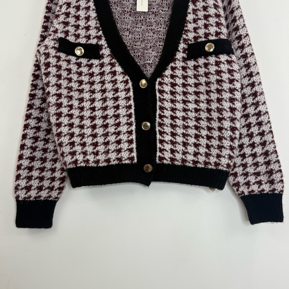Maeve X Anthropologie Houndstooth Cardigan Sweater Old Money Preppy Size L NWT - Picture 7 of 15